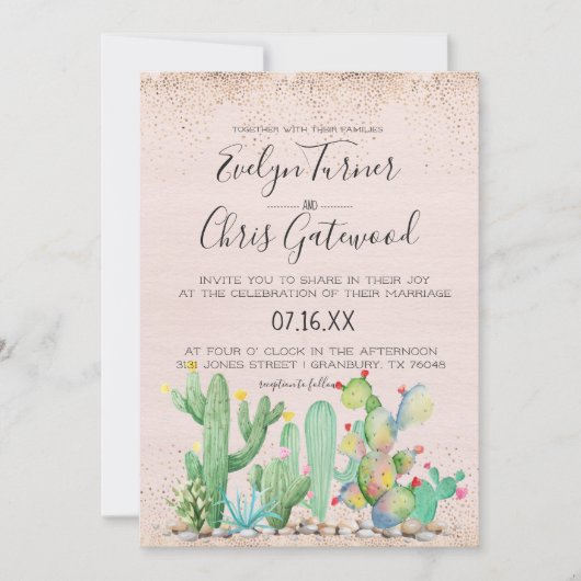 Glam Cactus Fiesta Wedding Invitation Kaart (Voorkant)