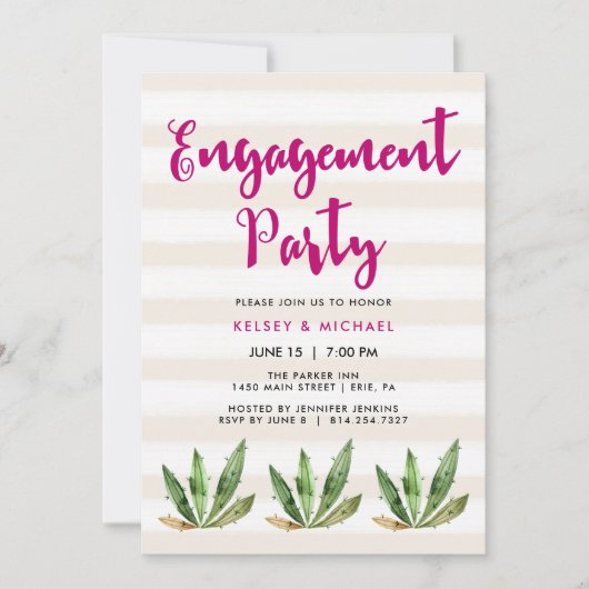 Glam Cactus Verlovingsfeest Uitnodiging (Voorkant)