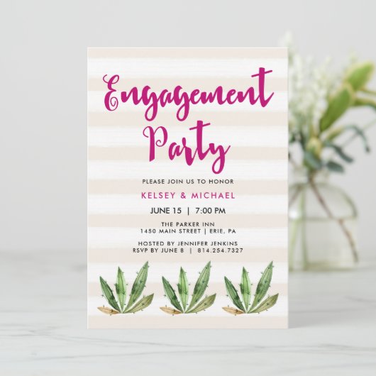 Glam Cactus Verlovingsfeest Uitnodiging (Staand voorkant)