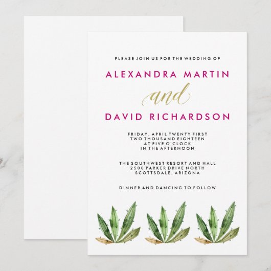 Glam Cactus Wedding Kaart (Voorkant / Achterkant)