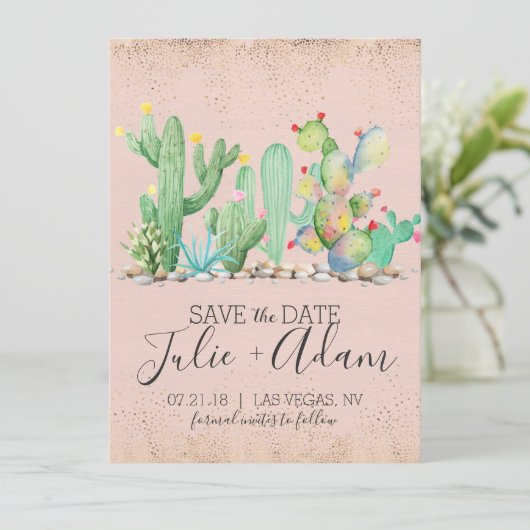 Glam Cactus Wedding Save the Date (Staand voorkant)