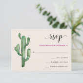 Glam Cactus | Woestijnstrepen Huwelijksreactie RSVP Kaartje (Staand voorkant)