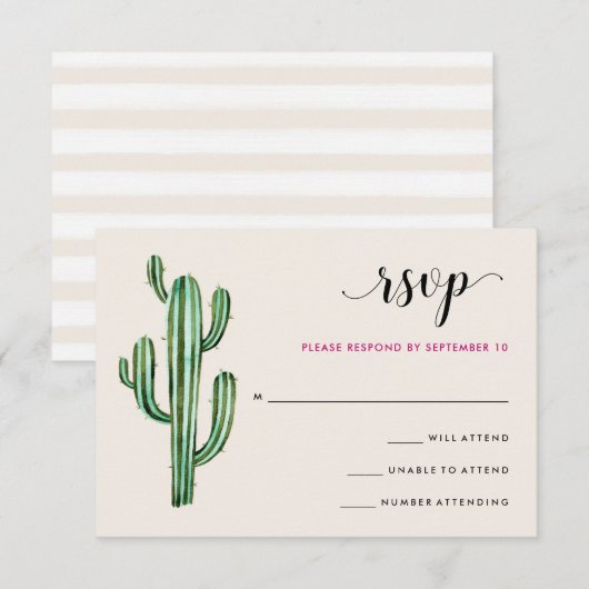 Glam Cactus | Woestijnstrepen Huwelijksreactie RSVP Kaartje (Voorkant / Achterkant)