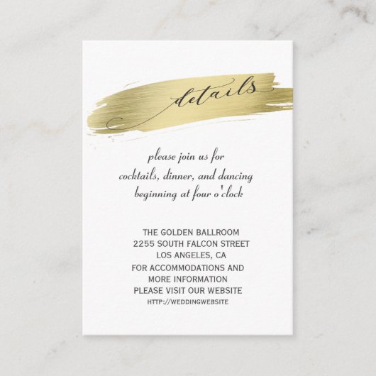 Glam Calligraphy Gold Stroke Wedding Details Informatiekaartje (Voorkant)