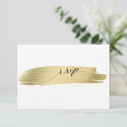 Glam Calligraphy Gold Stroke Wedding RSVP Kaartje (Staand voorkant)