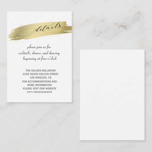 Glam Calligraphy Gouden Streek Trouwdetails Informatiekaartje (Voorkant / Achterkant)