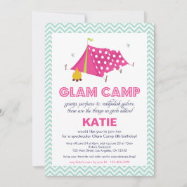 Glam Camp Makovernac Girls Birthday Invitation Car Kaart