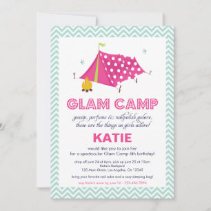 Glam Camp Makovernac Girls Birthday Invitation Car Kaart