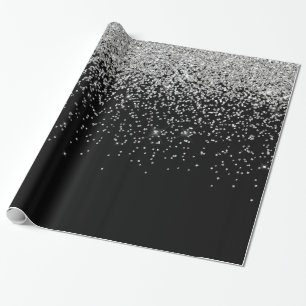 Glam-cascades met zwarte achtergrond van zilver Gl Cadeaupapier