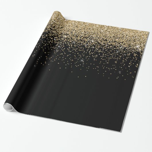 Glam Cascades van Gouden Glitter Zwarte Achtergron Cadeaupapier (Uitgerold)
