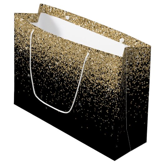 Glam Cascades van Gouden Glitter Zwarte Achtergron Large Cadeautasje (Voorkant Gekanteld)