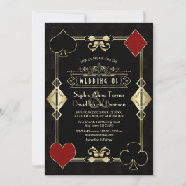 Glam Casino Gold Art Deco Fleur-de-Lis Wedding Kaart