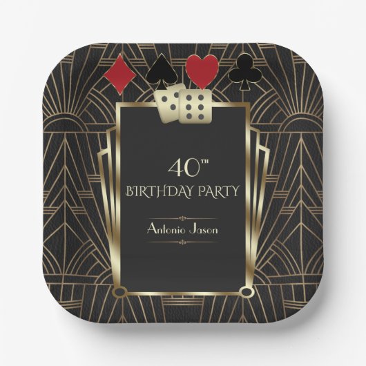 Glam Casino Great Gatsby 40th Poker Birthday Papieren Bordje (Voorkant)