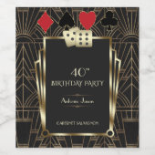 Glam Casino Great Gatsby 40th Poker Birthday Wijn Etiket (Enkel label)