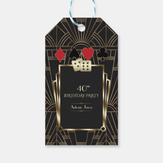 Glam Casino Great Gatsby 40th Poker Verjaardag Cadeaulabel (Voorkant)