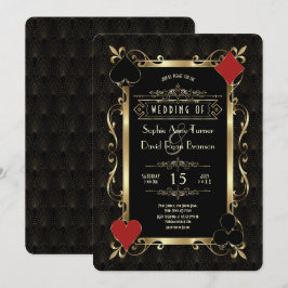 Glam Casino Night Goud Art Deco 20s Gatsby Bruilof Kaart