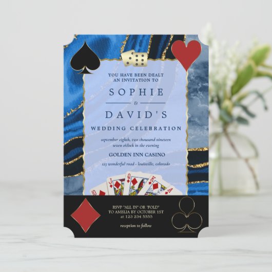 Glam Casino Royale Vegas Poker Gouden Agate Trouwr Kaart (Staand voorkant)