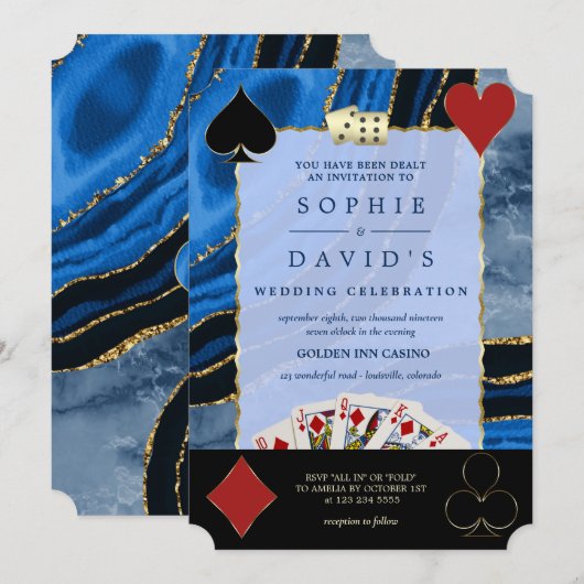 Glam Casino Royale Vegas Poker Gouden Agate Trouwr Kaart (Voorkant / Achterkant)