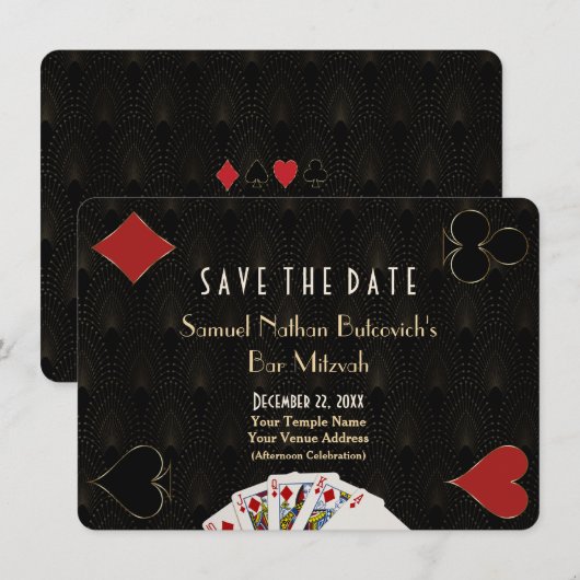 Glam Casino Vegas Poker Bar Mitzvah Save the Date (Voorkant / Achterkant)