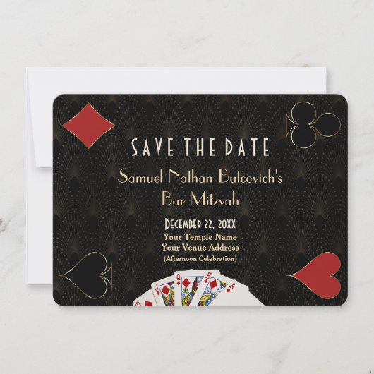 Glam Casino Vegas Poker Bar Mitzvah Save the Date (Voorkant)