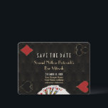Glam Casino Vegas Poker Bar Mitzvah Save the Date<br><div class="desc">Uniek casino Royale-kaartontwerp. Hij heeft een  kunstdecostijl,  Roaring 1920's oude Hollywood,  kaartpakken,  speelkaarten. Op de achterkant van het gouden kunstdecopatroon,  initialen en speelkaartjes. Gebruik het gereedschap Personaliseren om je gegevens toe te voegen. Voor meer,  bezoek alsjeblieft mijn Casino-Collectie.</div>
