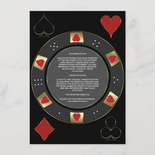Glam Casino Vegas Poker Chip Trouwaccommodatie Informatiekaartje (Voorkant)