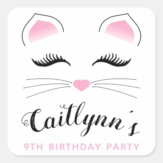 Glam Cat Birthday Vierkante Sticker (Voorkant)