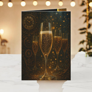 Glam Celebration Lux Feest Steampunk Champagne Feestdagen Kaart