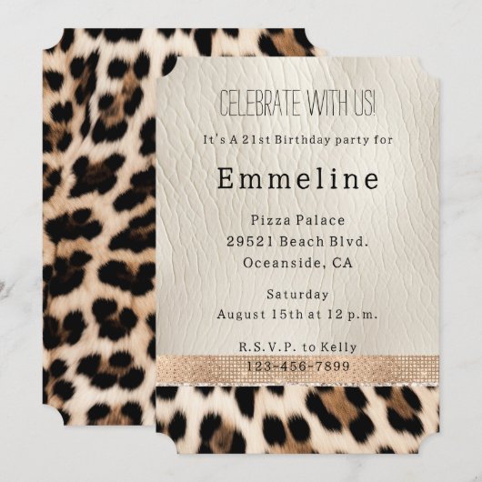 Glam Champagne Cream Leopard Kaart (Voorkant / Achterkant)