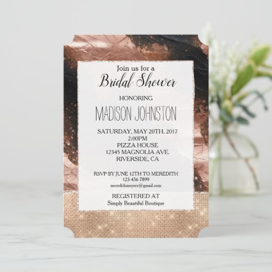 Glam Champagne Glitz Roos Goud Zwart Kaart (Staand voorkant)