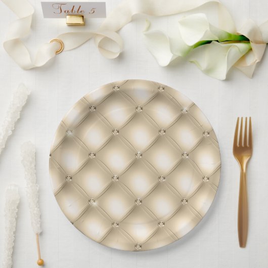 Glam Champagne Gold Glitzy Diamonds Papieren Bordje (Huwelijk)