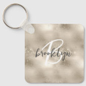 Glam Champagne Goud Glitter Schitteren Monogram Sleutelhanger (Voorkant)
