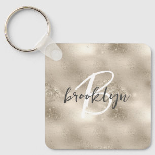 Glam Champagne Goud Glitter Schitteren Monogram Sleutelhanger