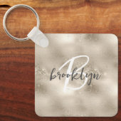 Glam Champagne Goud Glitter Schitteren Monogram  Sleutelhanger (Voorkant)