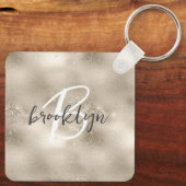 Glam Champagne Goud Glitter Schitteren Monogram  Sleutelhanger (Achterkant)