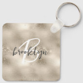 Glam Champagne Goud Glitter Schitteren Monogram  Sleutelhanger (Achterkant)