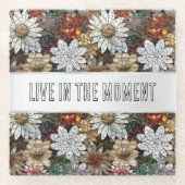 Glam Champagne Gouden Rode Witte Bloemen Glazen Onderzetter (Voorkant)