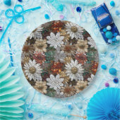 Glam Champagne Gouden Rode Witte Bloemen Papieren Bordje (Feest)