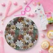 Glam Champagne Gouden Rode Witte Bloemen Papieren Bordje (Feest)