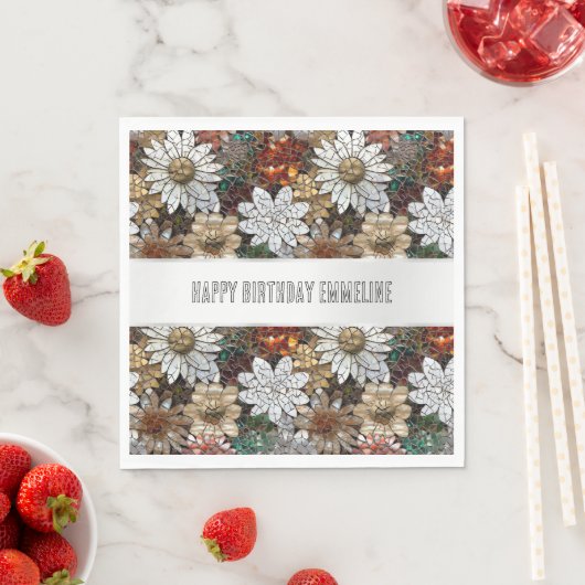 Glam Champagne Gouden Rode Witte Bloemen Servet (Insitu)