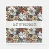 Glam Champagne Gouden Rode Witte Bloemen Servet (Voorkant)