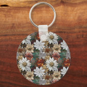 Glam Champagne Gouden Rode Witte Bloemen Sleutelhanger (Achterkant)