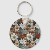 Glam Champagne Gouden Rode Witte Bloemen Sleutelhanger (Achterkant)