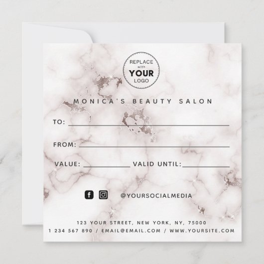 Glam Champagne Marble Elegant Beauty Salon Logo (Achterkant)