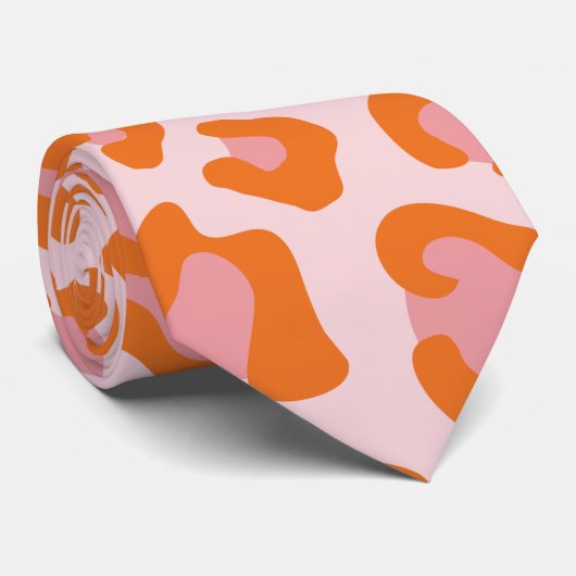 Glam Cheetah Print Pattern in Oranje en roze Stropdas (Opgerold)