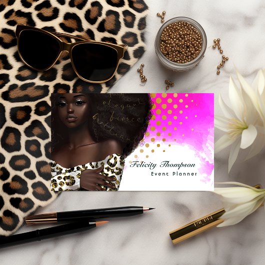 Glam Chic Afro Zakenvrouw QR Code Visitekaartje