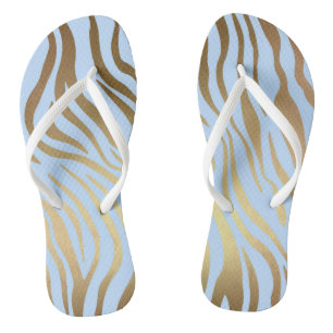 Glam Chic Blue Gold Tiger Zebra Skin Teenslippers