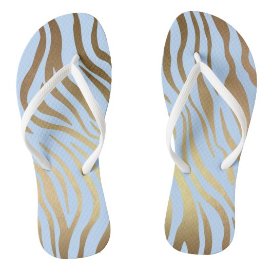 Glam Chic Blue Gold Tiger Zebra Skin Teenslippers (Voetbed)