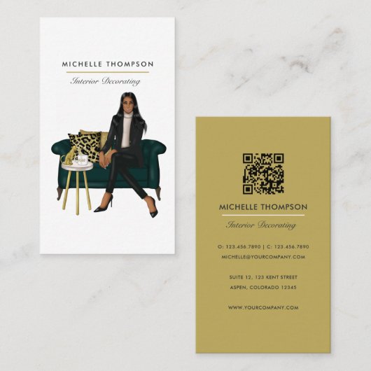Glam Chic Coffee Boss QR-code Zakelijke Pas Visitekaartje (Voorkant / Achterkant)