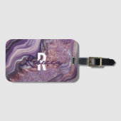 Glam Chic Elegant Paarse Glitter Agaat Marmer Bagagelabel (Voorkant (horizontaal))